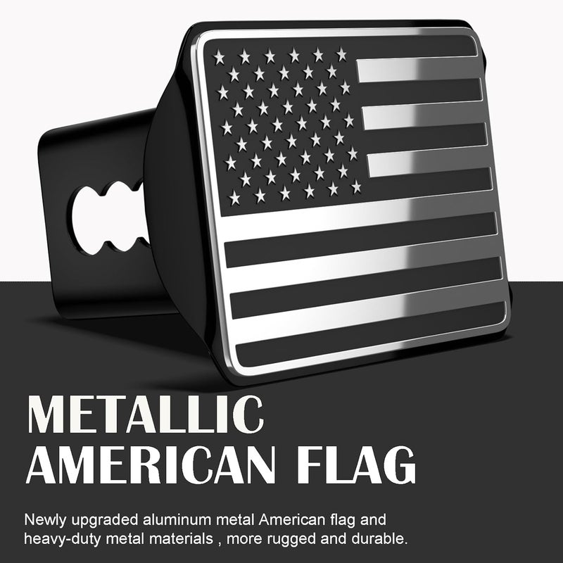 OGYE Heavy American Flag Metal Trailer Hitch Cover for 2 Inch Receivers (with Trailer Hitch Pin & Clip),Chrome - Image 2